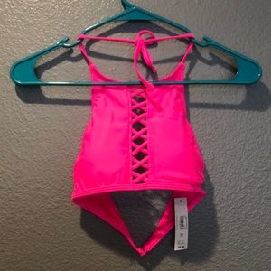 Neon pink sporty swimsuit top